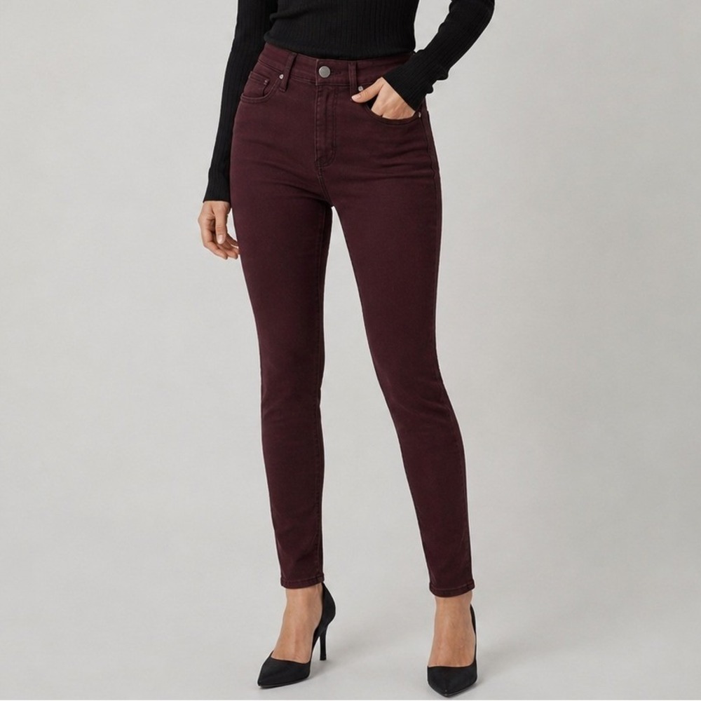AG Adriano Goldschmied The Farrah Skinny Ankle 24 Burgundy Sateen Pants
